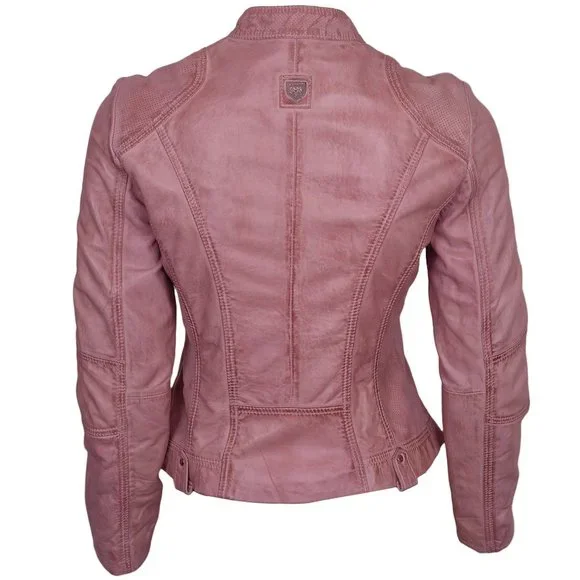 WOMEN'S PINK BIKER LEATHER MOTORCYCLE JACKET